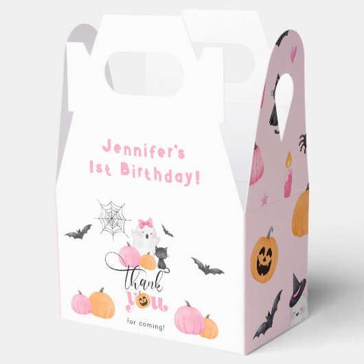 Spooky Halloween verjaardag roze pompoenen Bedankdoosjes (Geopend)