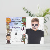 Spooky Halloween Verjaardag Uitnodiging met Foto (Staand voorkant)