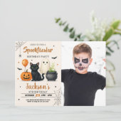 Spooky Halloween Verjaardag Uitnodiging met foto (Staand voorkant)