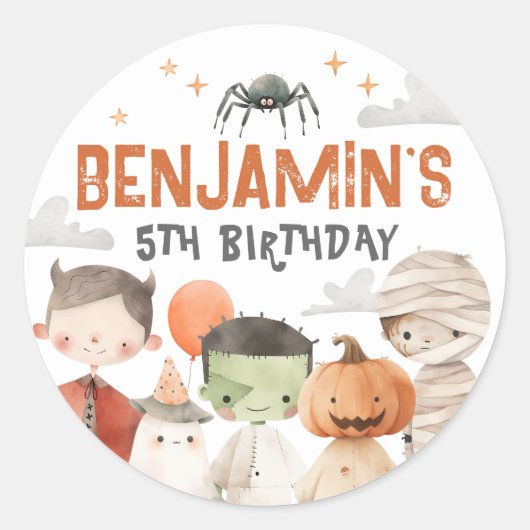 Spooky Halloween verjaardagsfeest Stickers (Voorkant)