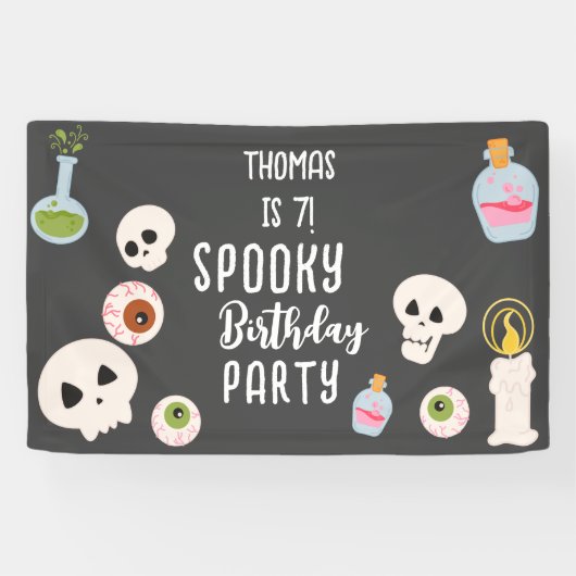 Spooky Halloween verjaardagsfeestje Spandoek (Horizontaal)