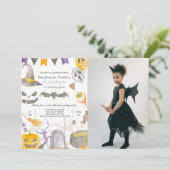 Spooky Halloween verjaardagsuitnodiging met foto Kaart (Staand voorkant)