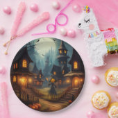 Spooky Halloween Village met Scare Crow Papieren Bordje (Feest)