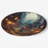 Spooky Halloween Village met Scare Crow Papieren Bordje (Gekanteld)