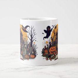 Spooky Halloween Vintage Design – Ghost, Pumpkin  Grote Koffiekop