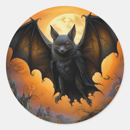 Spooky Halloween vleermuis in vermomming Ronde Sticker (Voorkant)