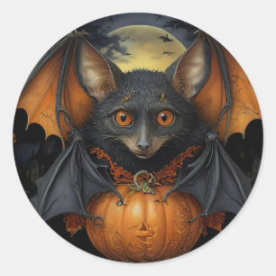 Spooky Halloween vleermuis in vermomming Ronde Sticker