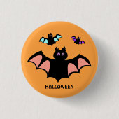 Spooky Halloween vleermuizen op Sinaasappel Ronde Button 3,2 Cm (Voorkant)