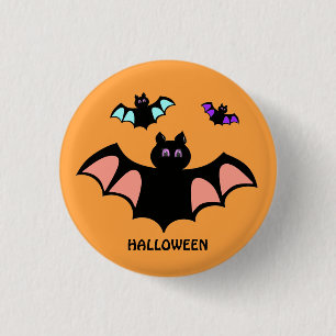 Spooky Halloween vleermuizen op Sinaasappel Ronde Button 3,2 Cm