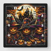 Spooky Halloween vogelverschrikkers met gloeiende  Vierkante Klok (Voorkant)