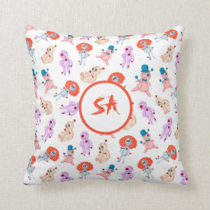 Spooky Halloween Voodoo Dolls Red Pink Blue White Kussen