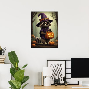 Spooky Halloween Wasbeer Illustratie Poster