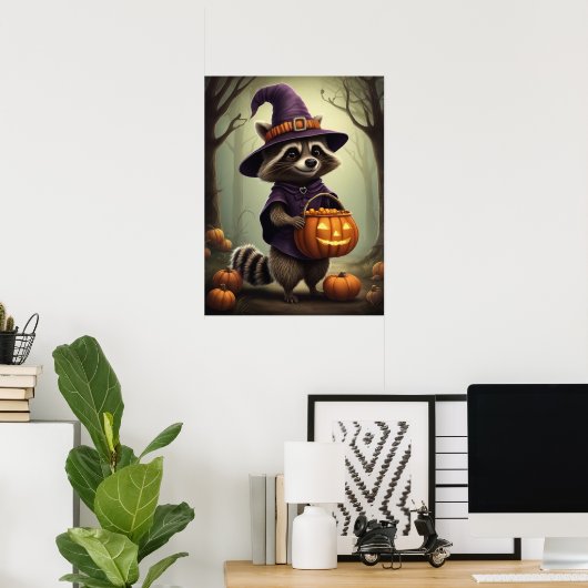 Spooky Halloween Wasbeer Illustratie Poster (Thuiskantoor)