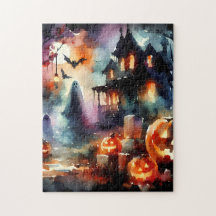 Spooky Halloween Waterverf Jigsaw Puzzel