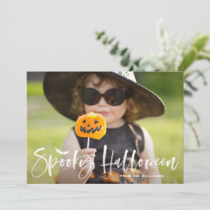 Spooky Halloween White Brush Lettering Foto Feestdagenkaart
