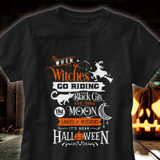 Spooky Halloween Witch & Cat T-Shirt - Leuk voor i