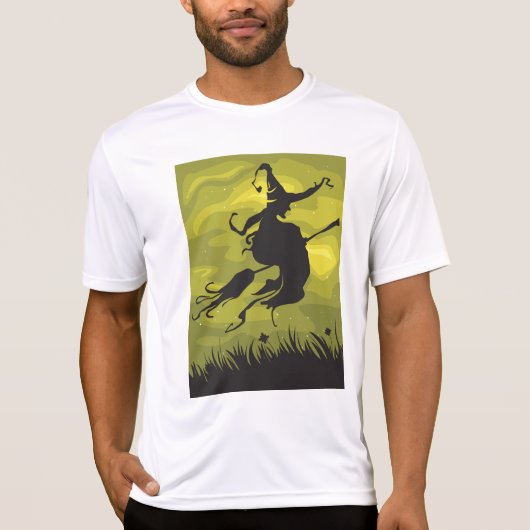 Spooky Halloween Witch Flying on Broomstick T-shirt (Voorkant)