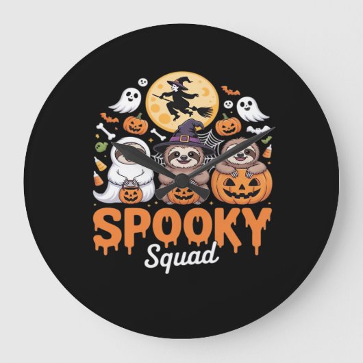 Spooky Halloween Witch Funny Horror Sloths Essenti Grote Klok (Voorkant)
