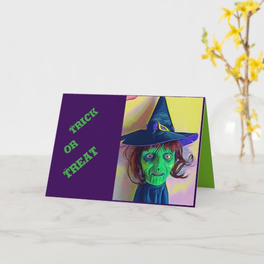 Spooky Halloween Witch Funny Phrase Kleurrijk Kaart (Gele Bloem)