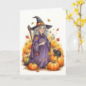 Spooky Halloween Witch Kaart (Gele Bloem)