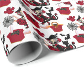 Spooky Halloween Witch Party Cat Ghost Spider Web Cadeaupapier (Rol Hoek)