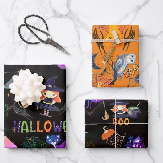 Spooky Halloween Witch Pattern Wrapping Inpakpapier Vel (Voorkant)