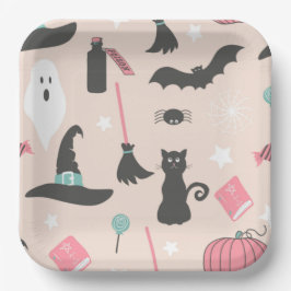 Spooky Halloween Witch Pet Black Cat Papieren Bordje