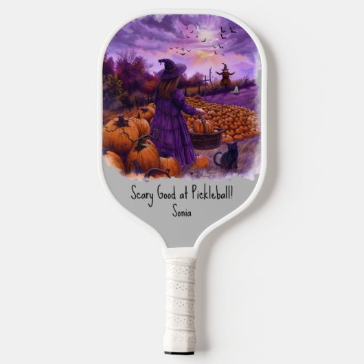 Spooky Halloween Witch Pumpkin Patch Scarecrow Pickleball Paddle (Achterkant)