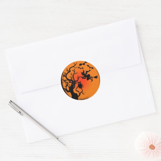 Spooky Halloween Witch Ronde Sticker (Envelop)