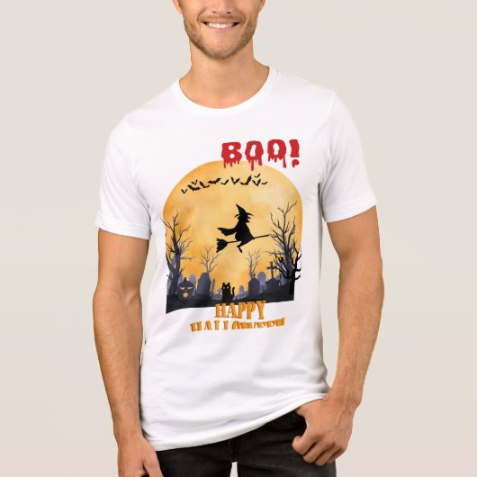 Spooky Halloween Witch Vliegen Over Graveyard Tash Tri-Blend Shirt (Voorkant)