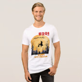 Spooky Halloween Witch Vliegen Over Graveyard Tash Tri-Blend Shirt (Voorkant volledig)