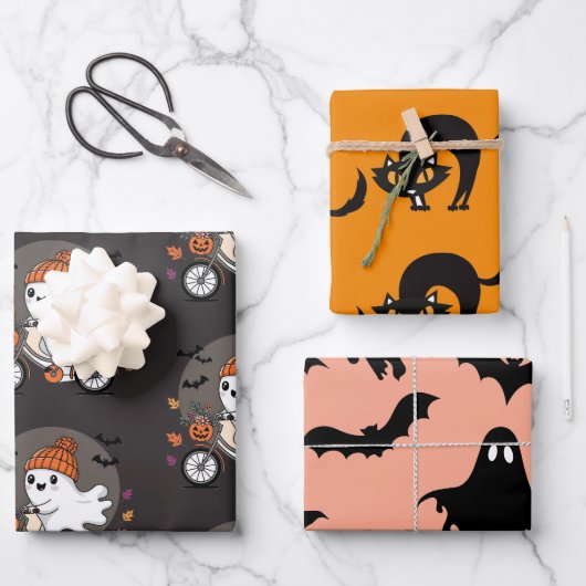 Spooky-Halloween Wrapping Paper Flat Sheet-3 sets (Voorkant)