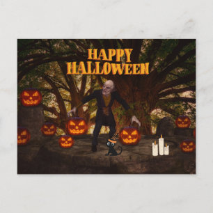 Spooky Halloween Zombie en Pumpkins Feestdagenkaart