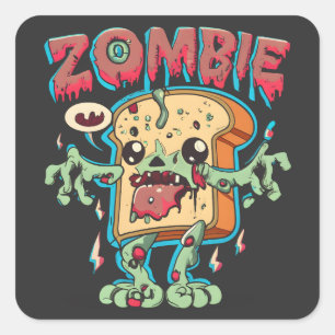 Spooky Halloween Zombie Toast Grappig Halloween Gi Vierkante Sticker