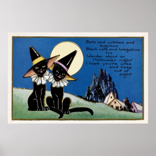Spooky Halloween  zwart katten decor poster (Voorkant)