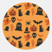 Spooky Halloween Zwart & Sinaasappel Ronde Sticker (Voorkant)