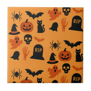 Spooky Halloween - Zwart & Sinaasappel Trick Tegeltje