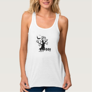 Spooky Halloween zwarte kat en boom Tanktop