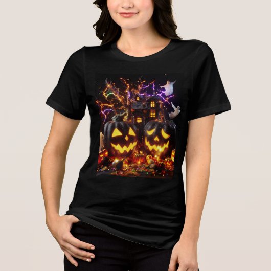 🦇Spooky Halloween🎃Scène met Haunting🙅 Jack-o'- Tri-Blend Shirt (Voorkant)
