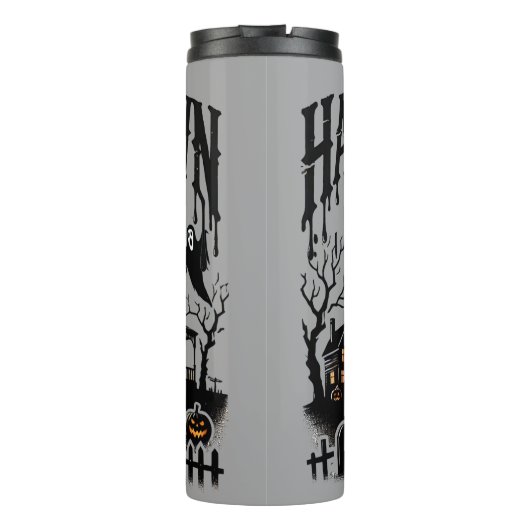 Spooky Halloweentown spookhuis scene Thermosbeker (Achterkant)