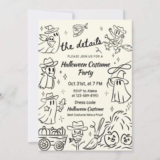 Spooky Hand getrokken Cowboy Theme Halloween Party Kaart (Achterkant)