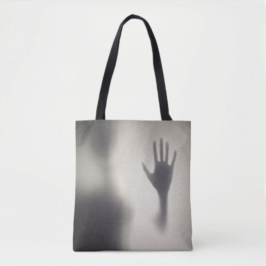 Spooky Hand op het Glazen Paneel Halloween Canvas Tote Bag (Voorkant)