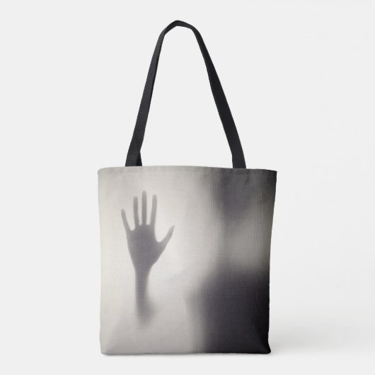 Spooky Hand op het Glazen Paneel Halloween Canvas Tote Bag (Achterkant)