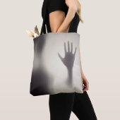 Spooky Hand op het Glazen Paneel Halloween Canvas Tote Bag (Dichtbij)