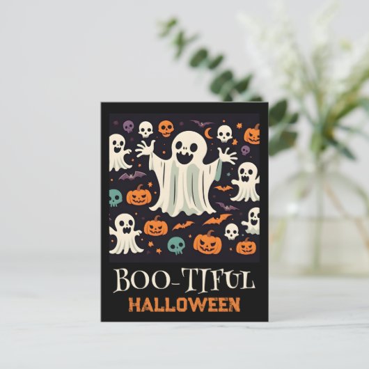 Spooky Happy Ghost Boo-tiful Halloween Briefkaart (Staand voorkant)