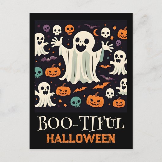 Spooky Happy Ghost Boo-tiful Halloween Briefkaart (Voorkant)