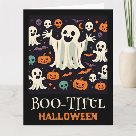 Spooky Happy Ghost Boo-tiful Halloween Kaart (Voorkant)