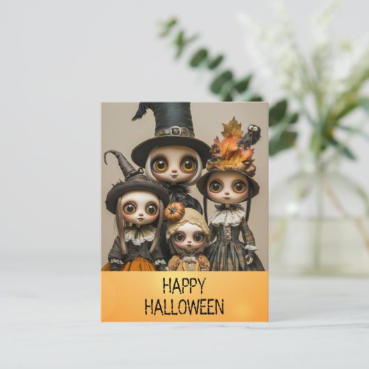 Spooky Happy Halloween Anime Girl Briefkaart (Staand voorkant)