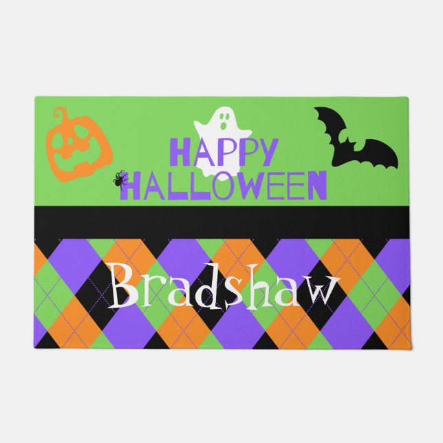 Spooky Happy Halloween Argyle Deurmat (Voorkant)