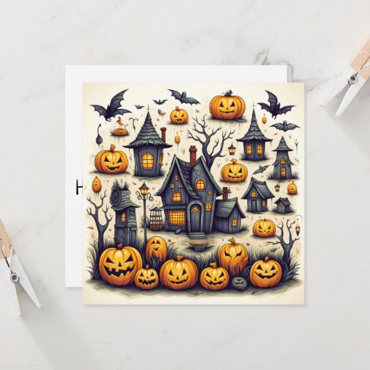 Spooky Happy Halloween Collage Kaart (Voorkant / Achterkant in situ)